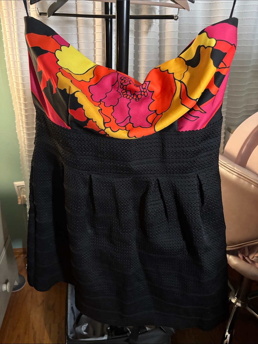 Women’s Black Strapless dress with Vibrant Floral